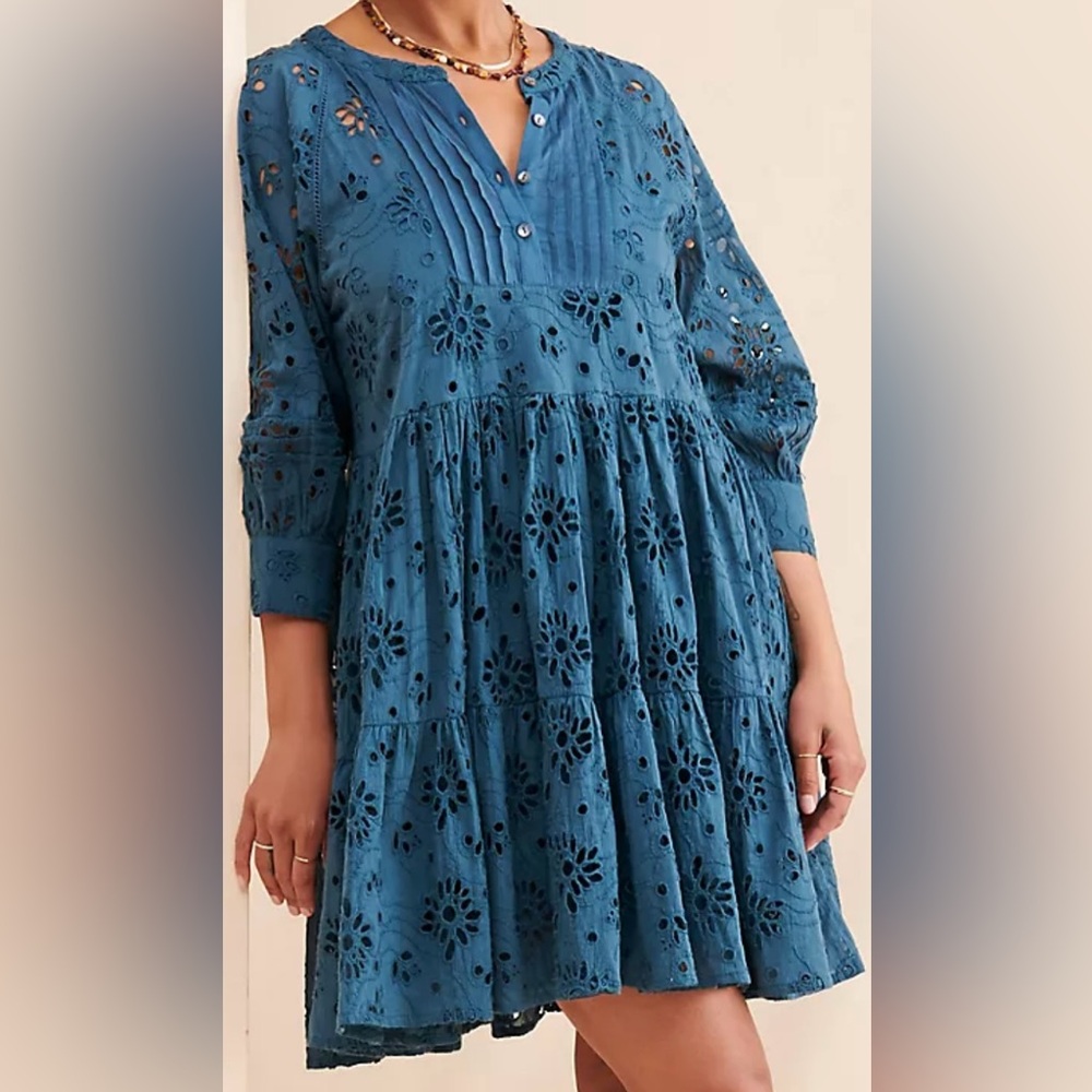 Anthropologie Blue Eyelet Mini Dress